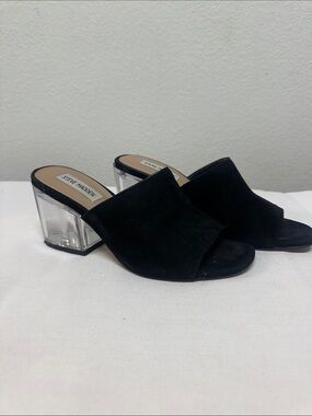 Steve Madden Black Suede Mule with Clear Block Heel 7.5